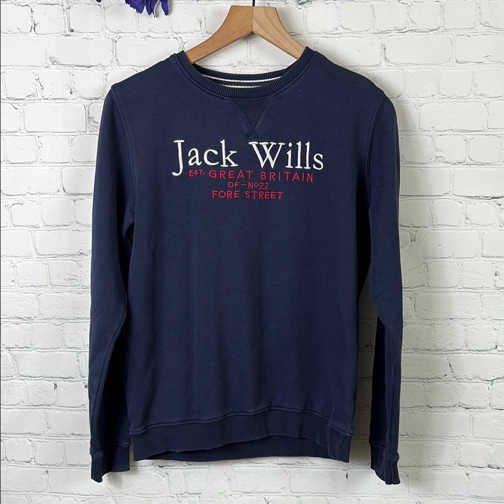 JACK WILLS Boy's Navy Script Crew Neck Sweatshirt size 14-15Y